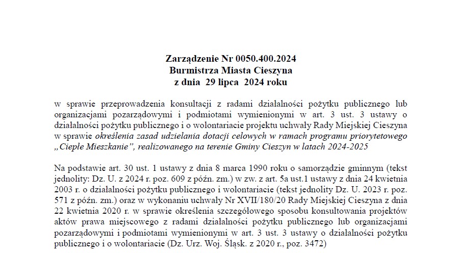 Informacje o konsultacjach społecznych z organizacjami